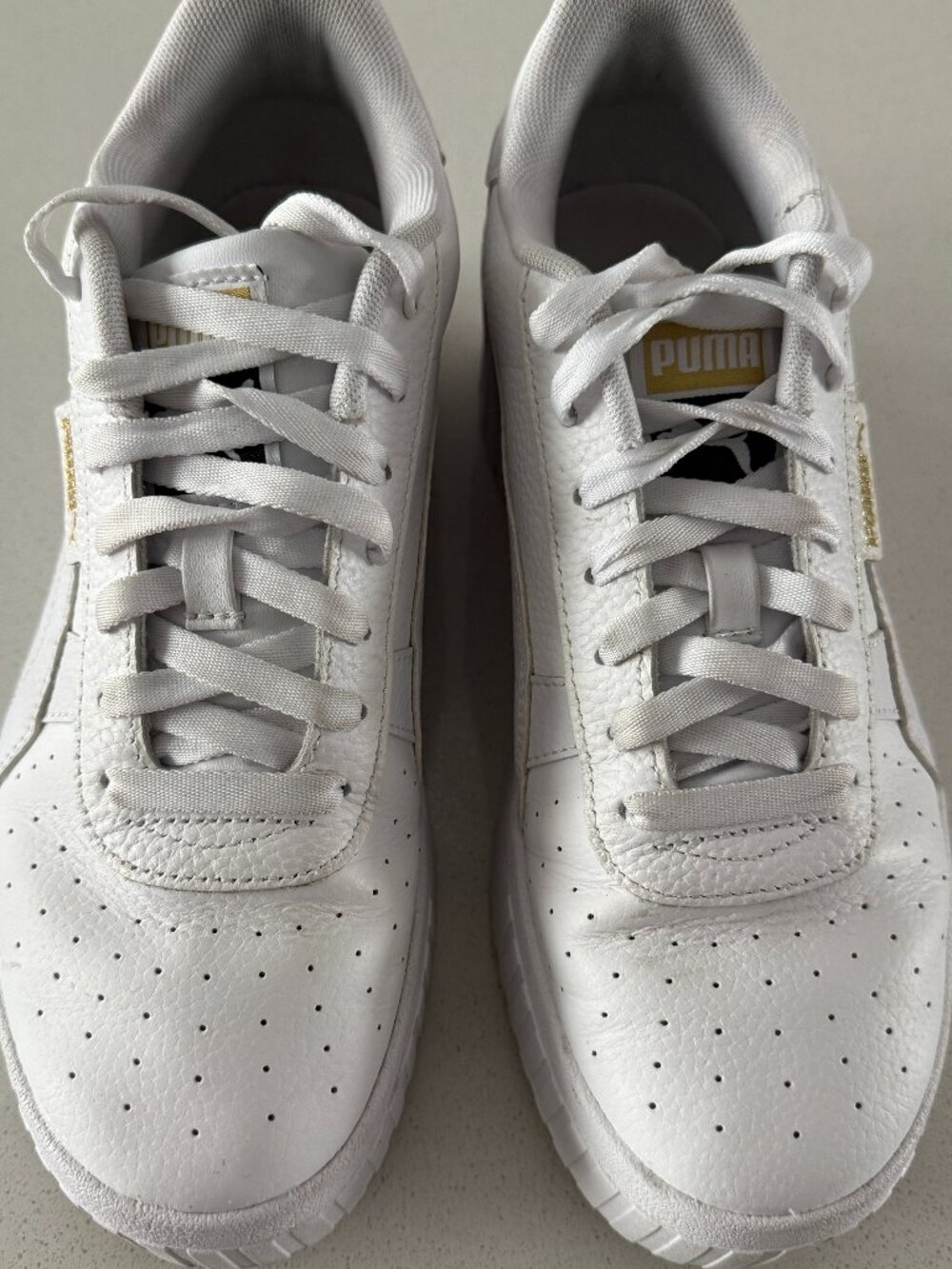 Puma White Platform Leather Sneakers, Size 8.5
